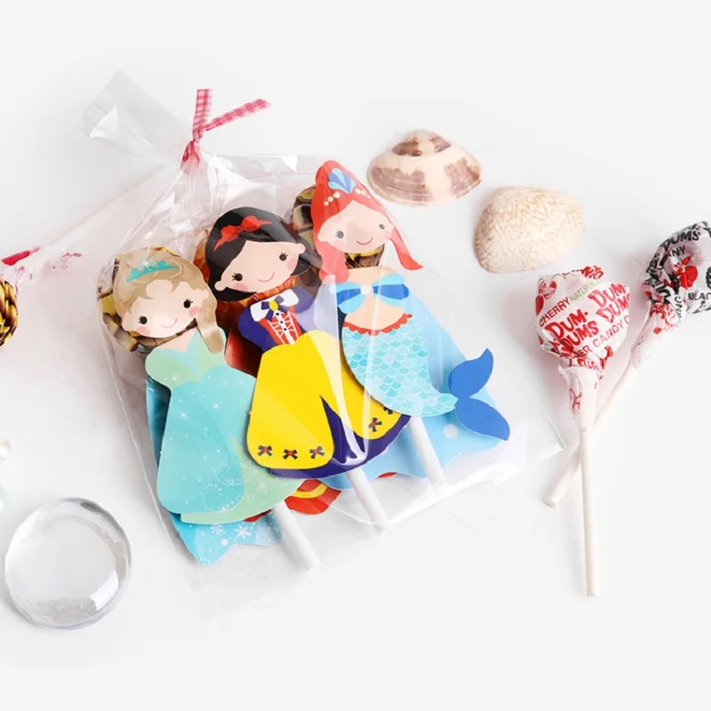 Superhero Princess Mermaid Themed Birthday Favors Baby Shower Cake Candy Lollipop Decoration Cards for Kids Boy Girls Party Gift