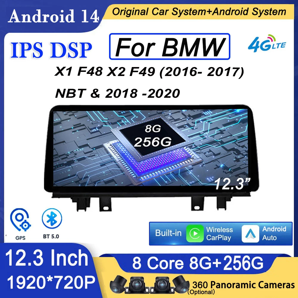 Android 14 da 12,3 pollici per BMW X1 F48 X2 F49 (2016- 2017) NBT e 2018 -2020 Sistema EVO Lettore per auto Navigazione GPS Video multimediale