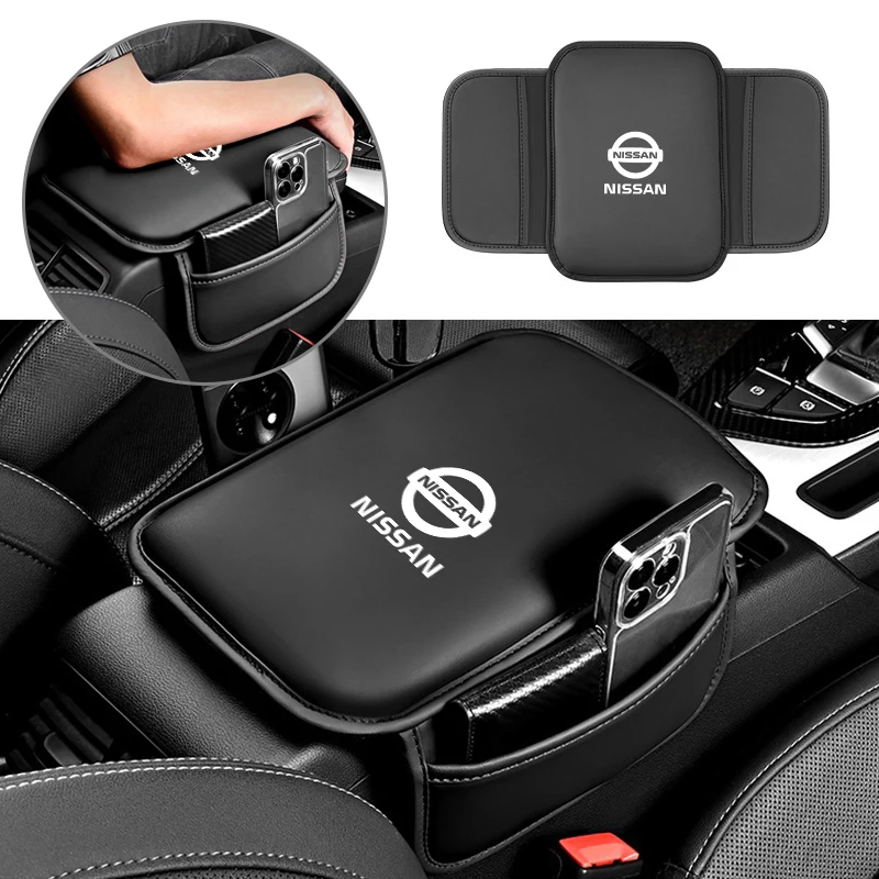 Almofada de apoio de braço para carro, almofada universal de couro com memória central de bolso para nissan qashqai x j10 j11 trail tiida juke