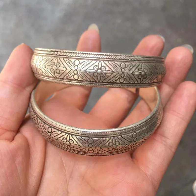 -style collectible item: Tibetan silver wide bracelet with motif and twelve zodiac signs
