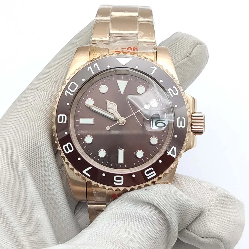 Ceramic Bezel Men\'s Watch Rose Gold Waterproof 40mm Case Calendar Mechanical Fashion Business Men\'s Watch