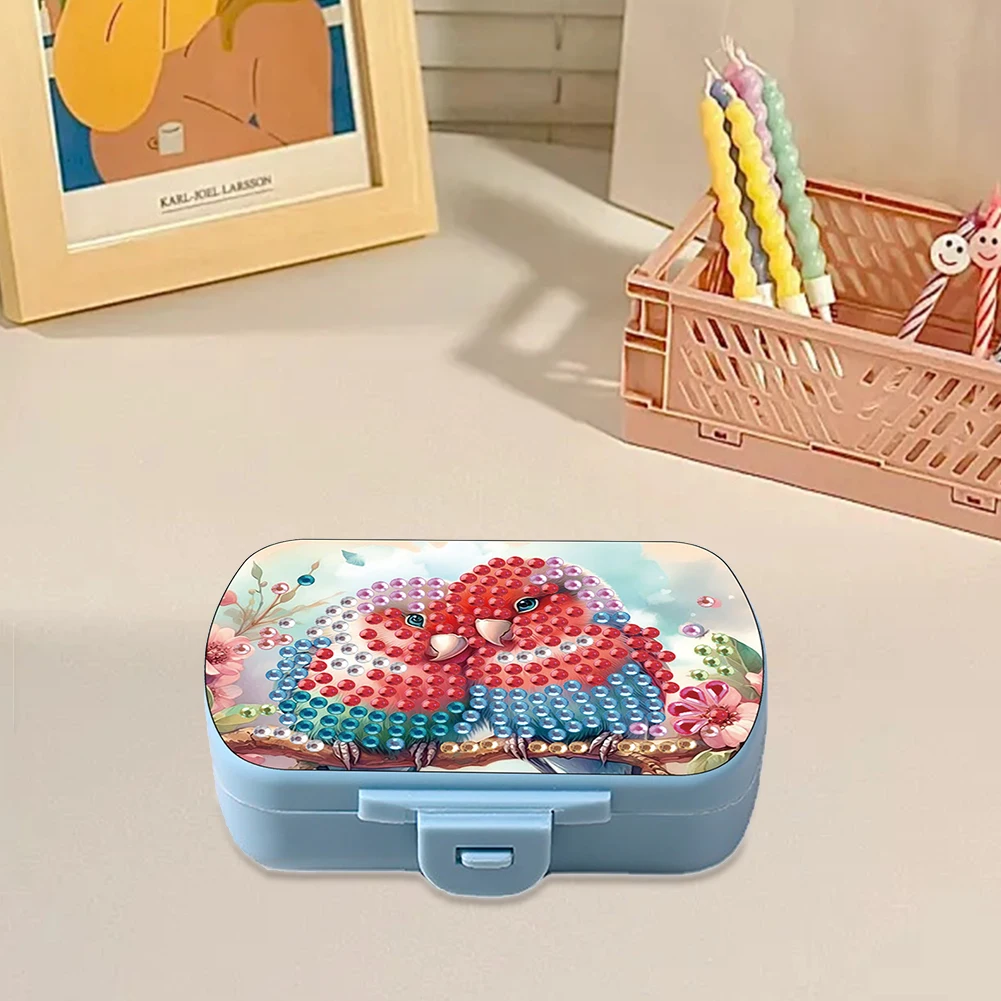 Animal 5D DIY Diamond Painting Dot Pill Case Rhinestones Pill Container 6 Grid Moisture-proof Pill Organizer for Outdoor Travel