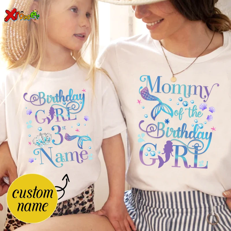 Mermaid Birthday Family Shirt Girl Party Matching Clothes Family Matching Outfits Baby Jumpsuit Personalized Name T shirt Outfit