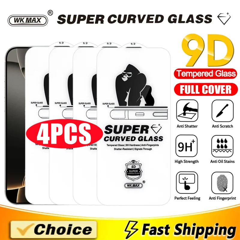 

4Pcs 9D Dust Proof Tempered Glass For iPhone 15 14 13 12 11 16 Pro Max Full Cover Screen Protector For iPhone 17 PRO XR X XS MAX