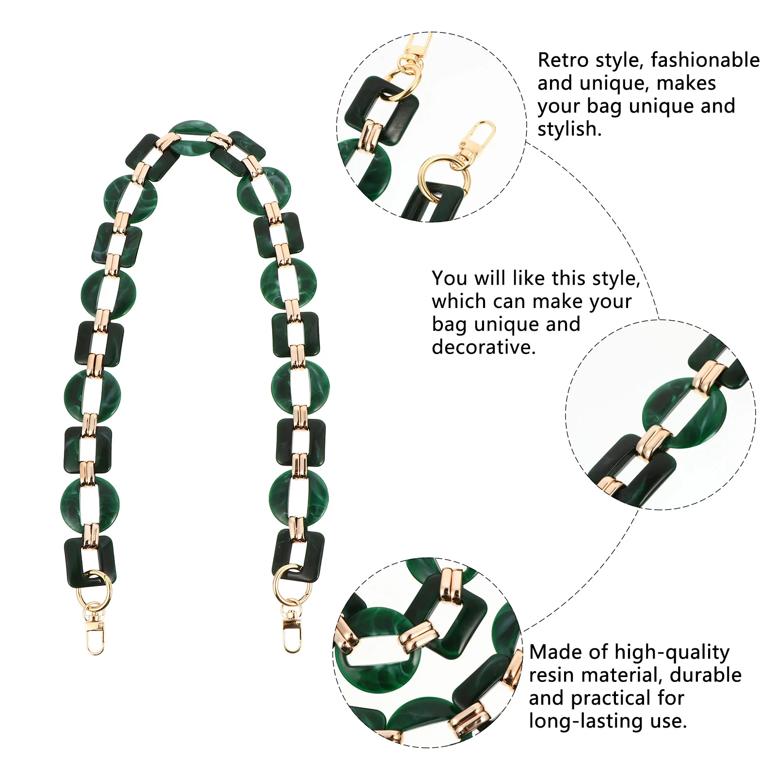 레진 백 체인 레트로 컬러 대비 창의적인 장식 스트랩 탈부착 가능한 교체용 가방 액세서리 가볍고 휴대 가능
