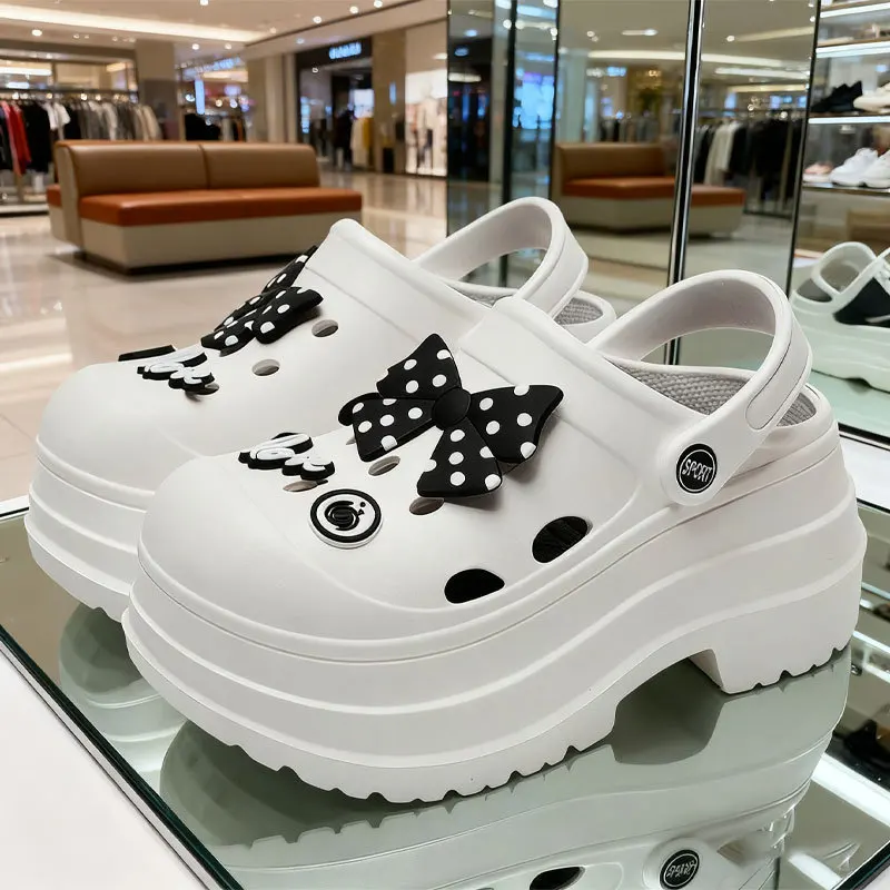 รองเท้าแตะแบบเปิดนิ้วเท้า พื้นหนา ดีไซน์ทันสมัย กันลื่น ระดับไฮเอนด์ รองเท้าแบบมีรู  รองเท้าแตะเสริมส้น EVA สำหรับผู้หญิง