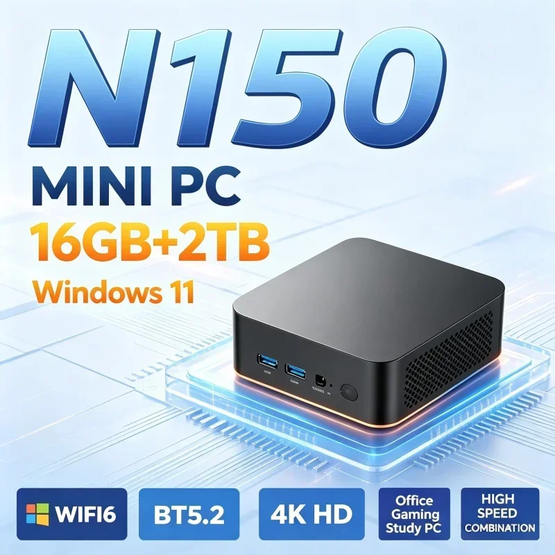 Low Noise Multicolor Compact Mini PC Intel N150 Processor Windows 11 16GB RAM 2TB SSD WiFi6 BT5.2 Desktop Mini Host For Home Use