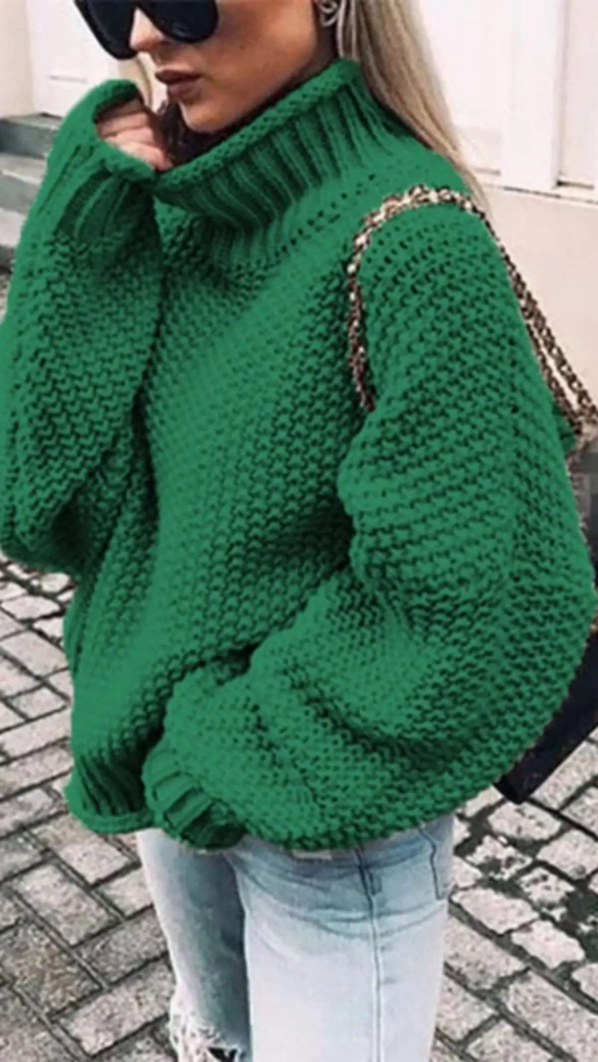 

Свободный вязаный свитер с высоким воротником и манжетами Long Sve Batwing Sve Thi Yarn, осенний женский топ Faion Premium Quali