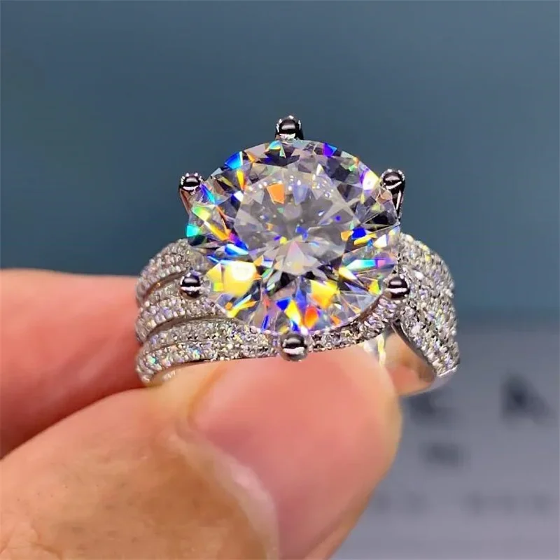 Classic 3 Colors Round Shape Inlaid White Zircon Crystal Rhinestone Ring For Women Wedding Party Jewelry Accessories Size 6-11