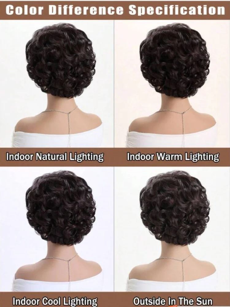 Dark Brown Short Curly Wavy Wig with Hair Bangs 100% Imported Premium Synthetic Fashion Brown Hair Wigs for Women (Brown)