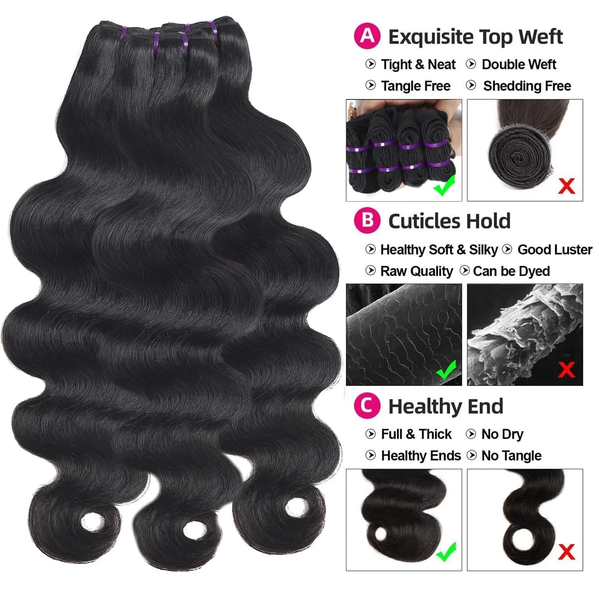 4 Bundles Raw Body Wave Bundles Human Hair 18 20 22 24 Inch 100% Unprocessed Loose Weave Bundles And Baby Hair For Black Women