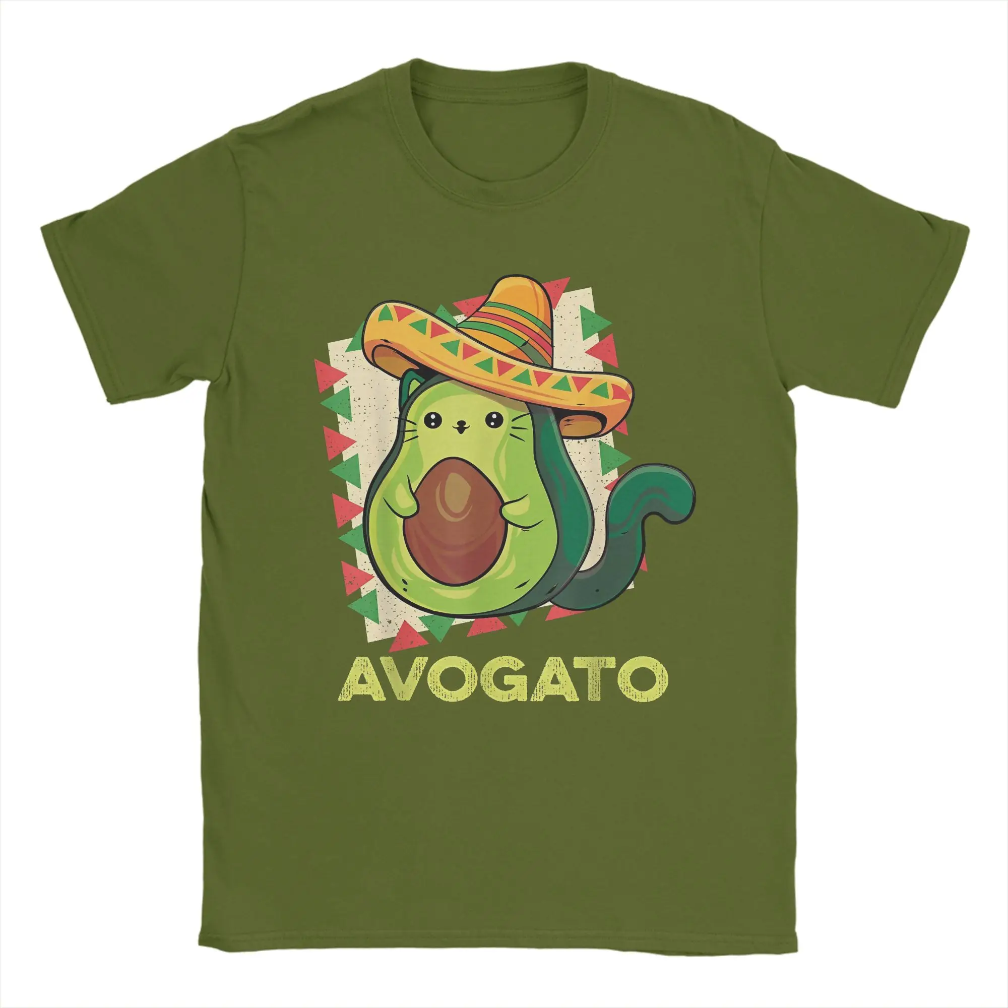 Avogato Mexican Cat Avocado Cinco De Mayo Meow Mexico T-Shirt Men's Cotton Tops Casual  O-neck Short Sleeve