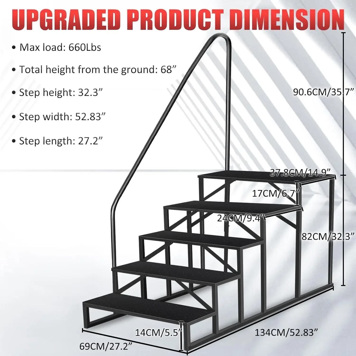 RV Steps with Handrail｜5 Step RV Steps｜Update 3.0 Outdoor Mobile Home Stairs with Anti-Slip Pedals｜RV Ladders for Travel Trailer