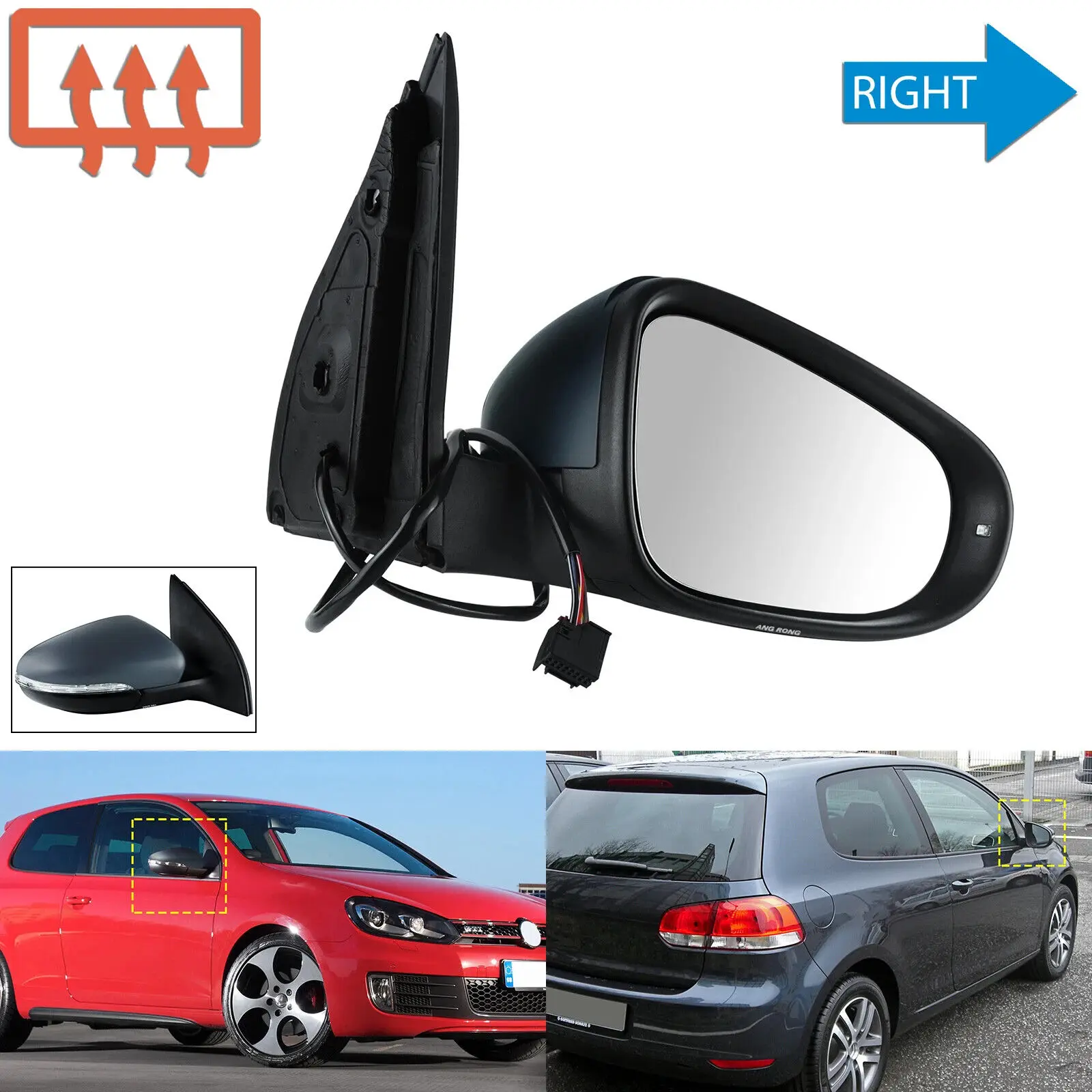 For VW Golf MK6 09-13 Right Heated Wing Door Mirror Electric Primed Driver Side