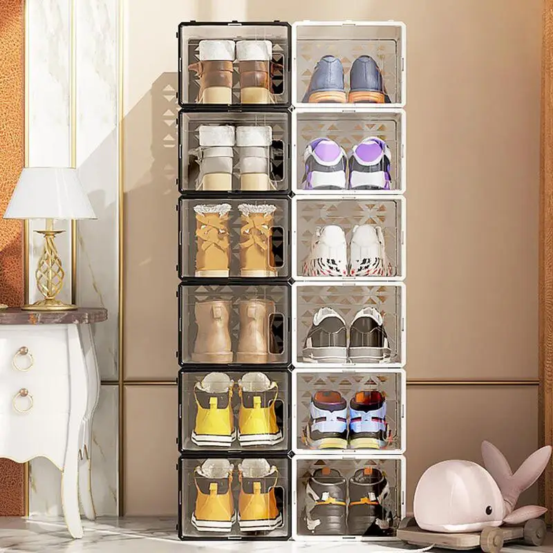 

Shoe Storage Containers 6x Clear Foldable Display Box Home Storage Organization Shoes Holder Containers For Boots Loafers