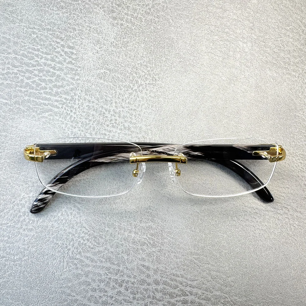 Man Women's Glasses Frames Square Handmade Natural Horn Prescription Eyeglass Frames Vintage Rimless Myopia Lenses Eyeglasses