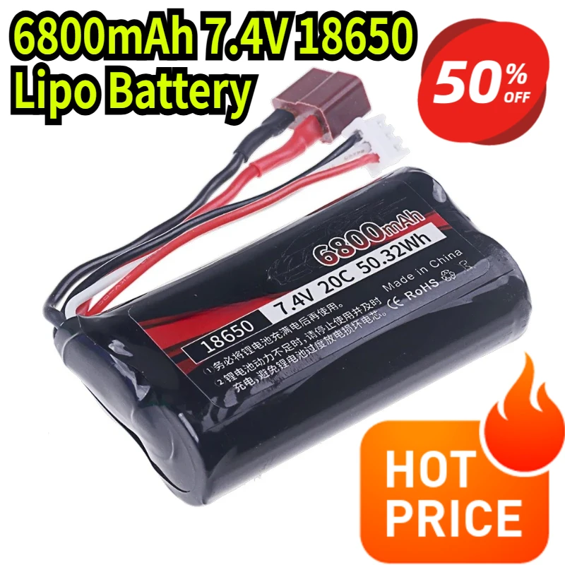 

6800mAh 7.4V 18650 Lipo Battery for Wltoys 10428 /12428/12423 battery Waterproof and Fireproof RC Car Parts 2S For Wltoys 144001