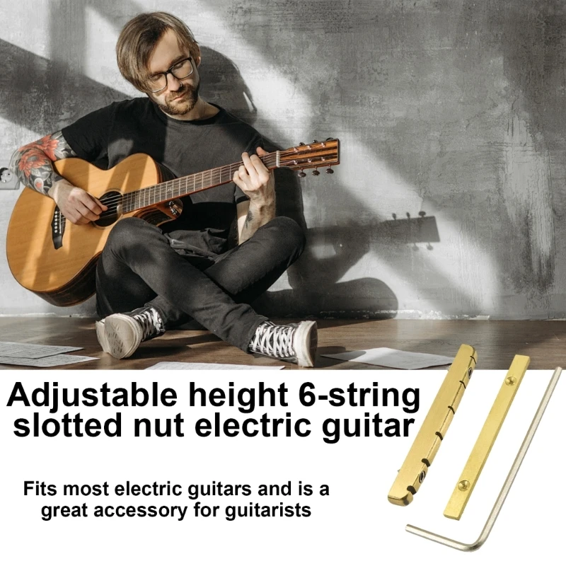 Guitar Brass Bridge Nut Replacement Adjustable Height Bells Nut Split Regulation Nut Guitar Accessory Easy to Install 69HD