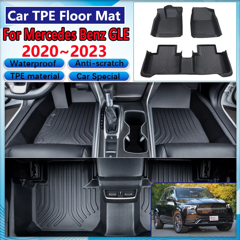 

For Mercedes Benz GLE W167 V167 450 350 2020~2023 LHD Car Floor Mat Mud Carpet Full 3D TPE Foot Pad Leather Cushion Accessories