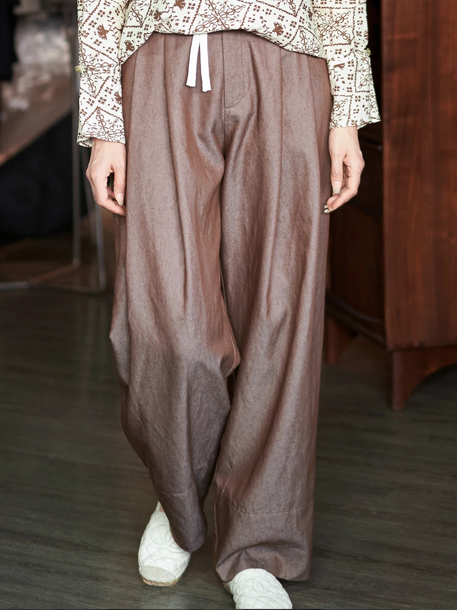 

Брюки женские свободные Freeare из льняной микро-глянцевой ткани с плиссированным кружевом, повседневные, оригинальные, в стиле «харлан»