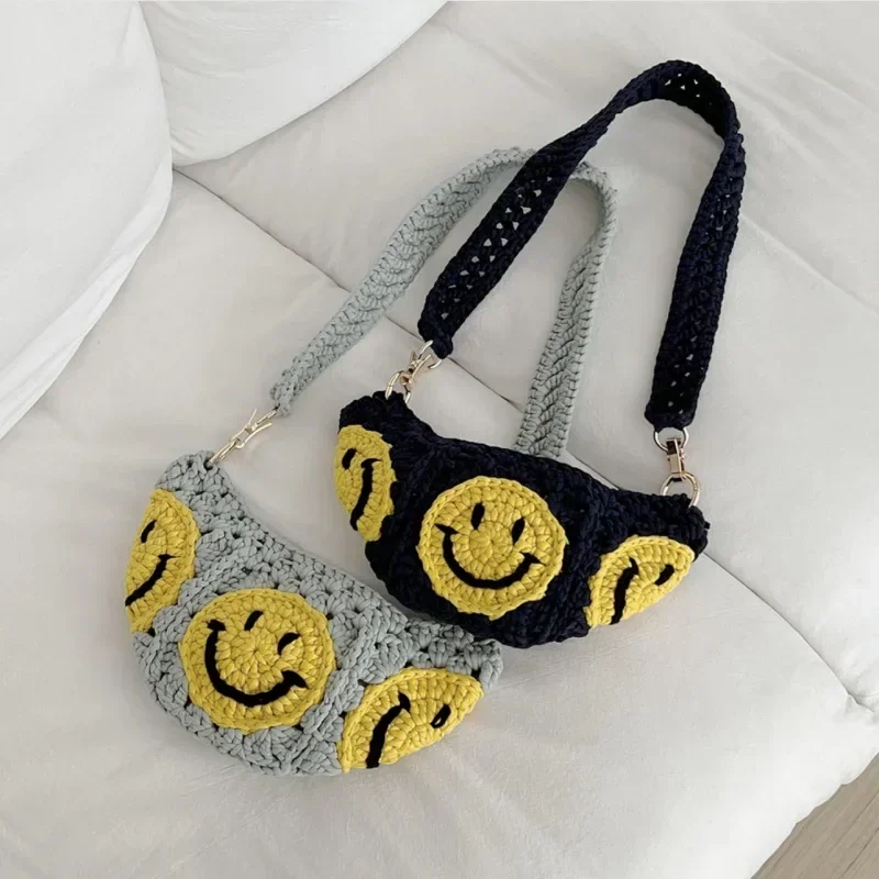 DIY Handmade Hooked Cute Smiling Face Dumpling Bag Cross Body Waist Bag Wallet Friend Birthday Gift Finished Product