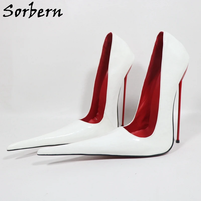 

Sorbern 20Cm Cigarette Heel Pumps Women Red Inside Female Shoes Stilettos Red Metal Stilettos Long Pointed Toe Slip On