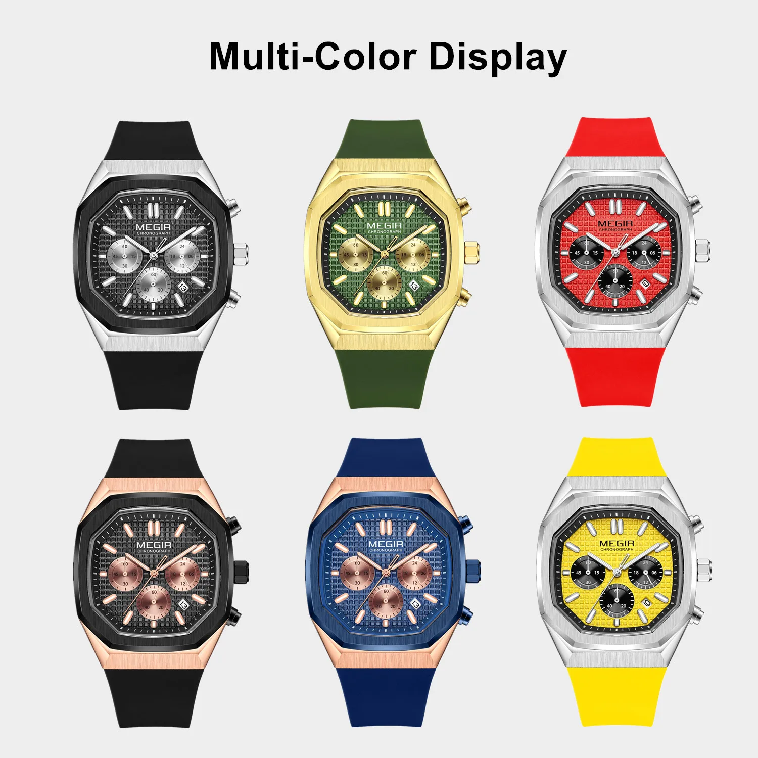 MEGIR хронограф модные спортивные военные часы для мужчин силиконовые водонепроницаемые кварцевые наручные часы часы с датой Reloj Hombre 2215