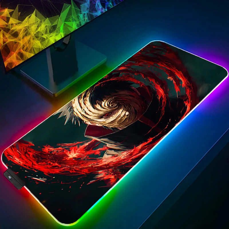 

RGB Mouse pad N-narutoS O-obito U-uchiha professional eSports game players Speed Lock Edge Rubber Desk LED Mousepad Keyboard Mat