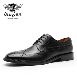 DESAI Genuine Leather Men Shoes Handmade Derby Business Classic Formal Brogue Carved Designer Shoes For Men 2024 New Color