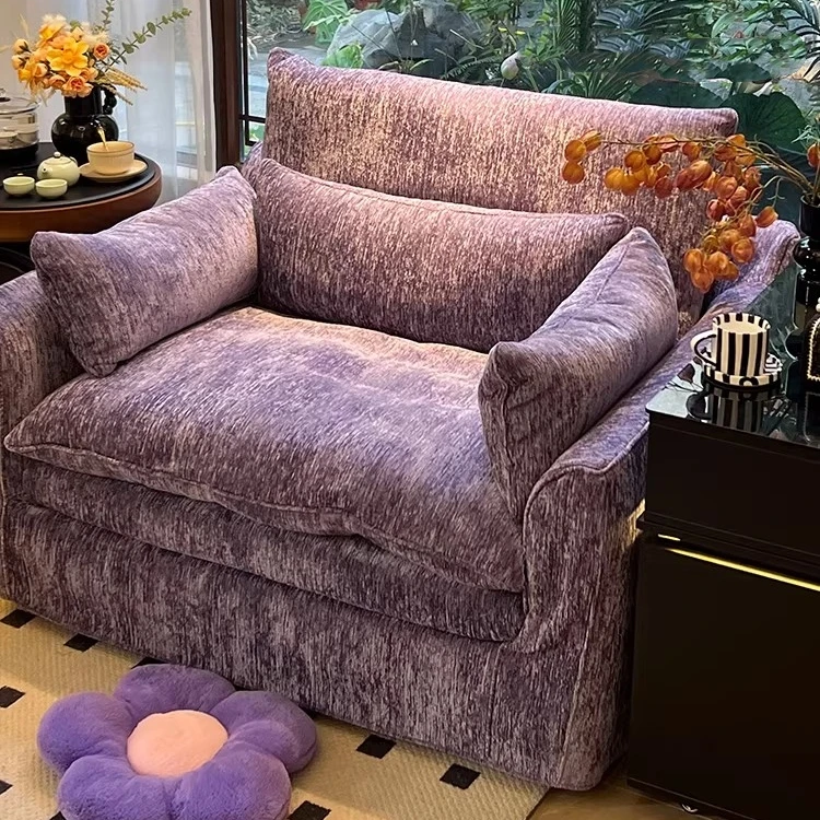 &c Cream French Retro Chenille Velvet Fully Disassembled Leisure Chair for Small Apartments