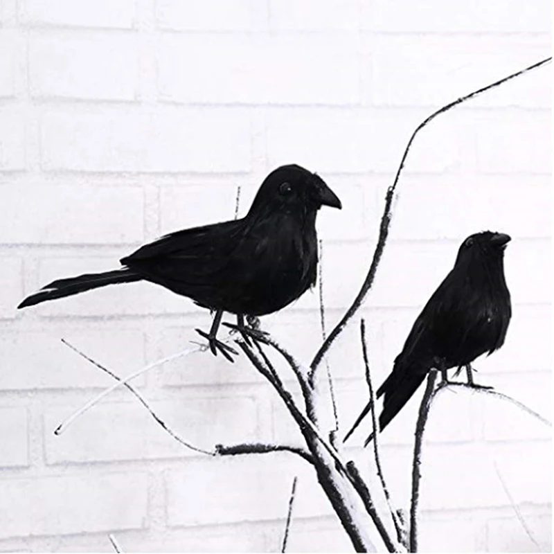 1PC Black Crow Props Realistic Raven Spooky Feathered Crows House Party Decor Garden Decoration