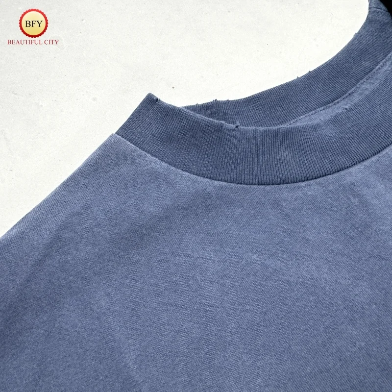 Saint Magician Short-Sleeved T-Shirt 25SS Summer Heavyweight Retro Distressed Lake Blue Men's Women's Loose-Fitting T-Shirt Tops