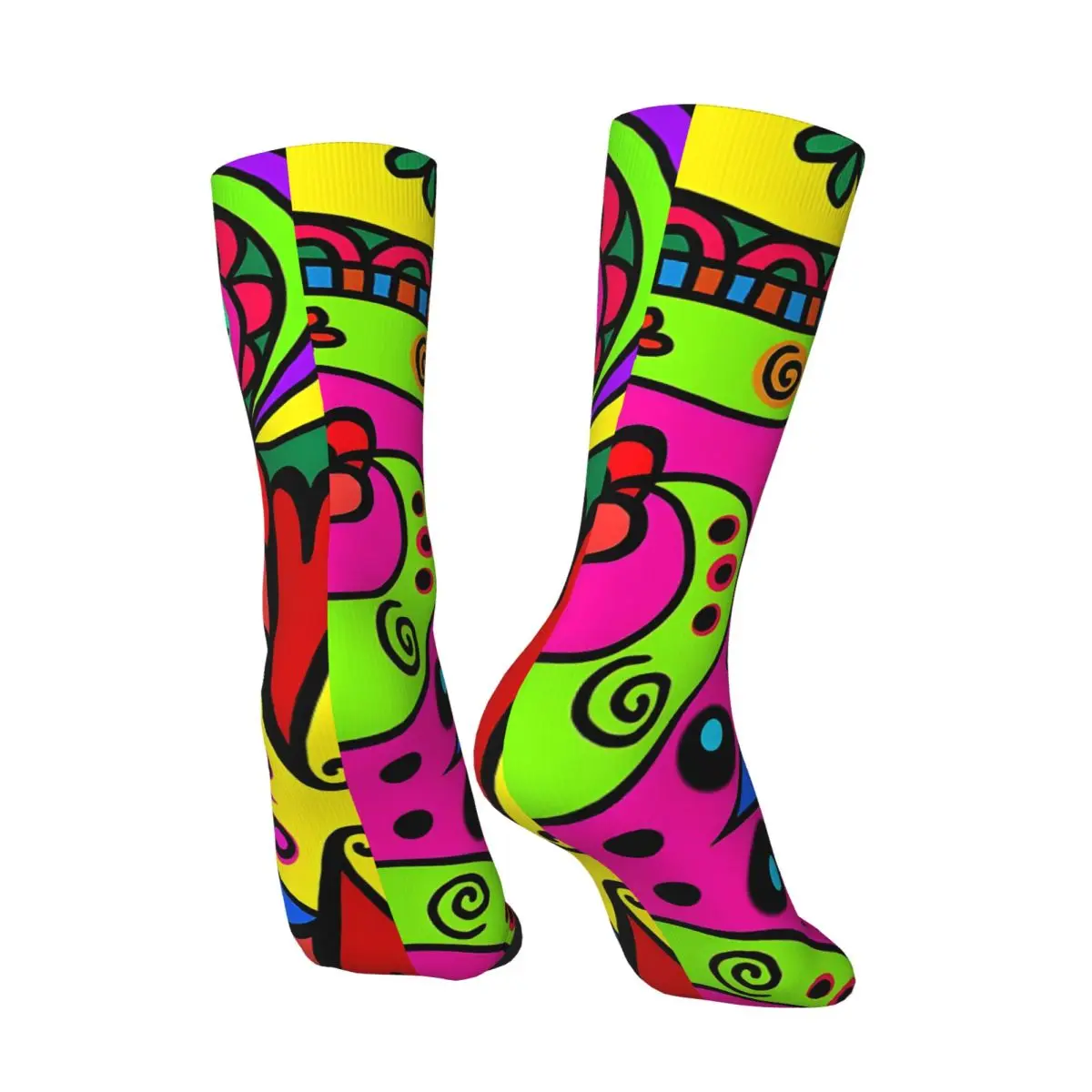 Funny Happy Men's compression Socks Colorful Chic Heart Hippie Bright Pattern Retro Harajuku Hip Hop Novelty Seamless Crew Crazy