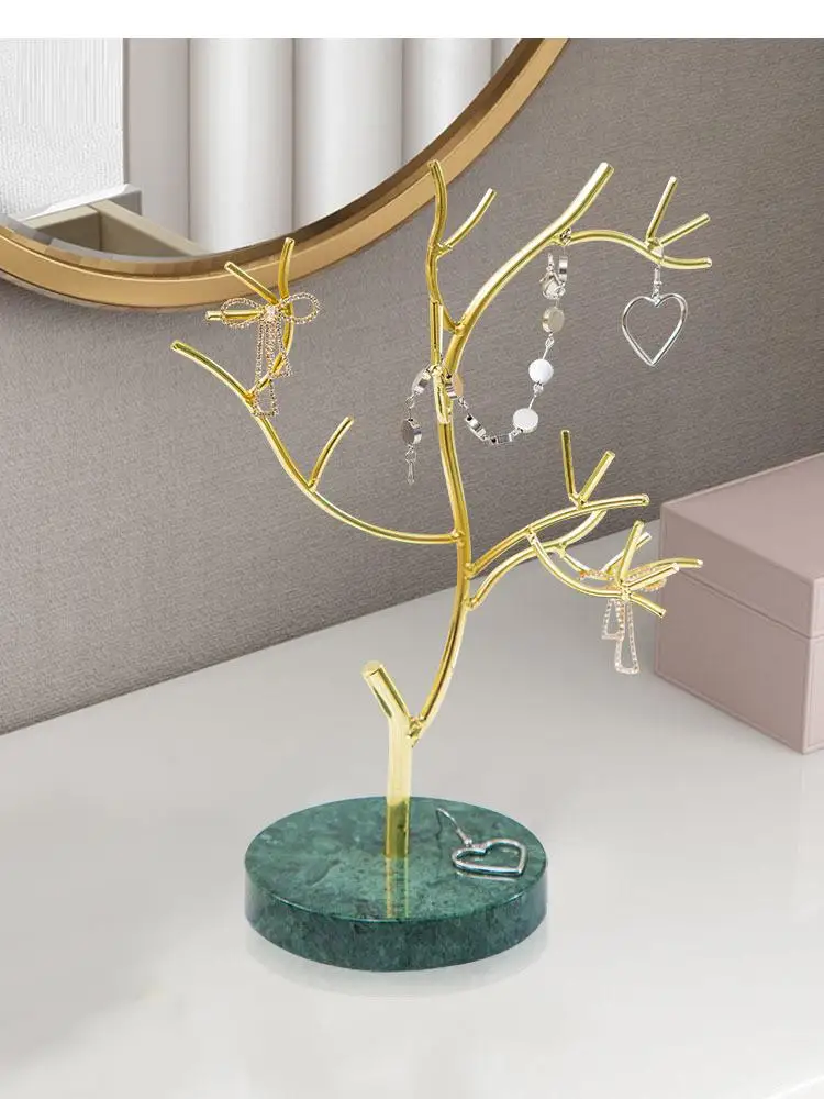 Metal Jewelry Storage Rack Display Stand Golden Branches Marble Address Desktop Organization Home Decoration