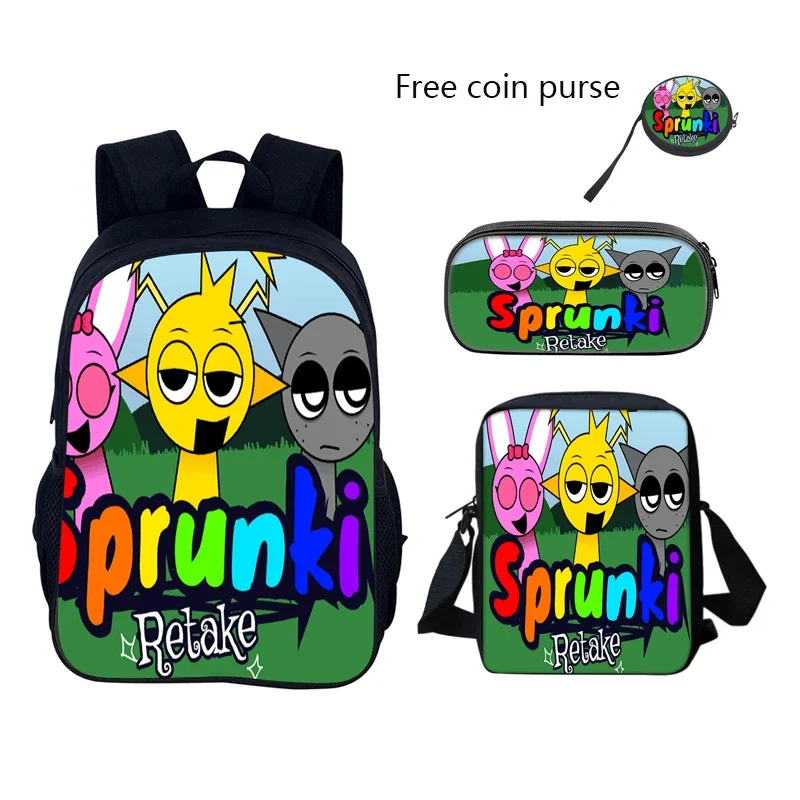 Sprunki กระเป๋าเป้สะพายหลังโรงเรียนเด็กพร้อมกระเป๋าสะพายกระเป๋าดินสอกระเป๋านักเรียนสําหรับชายหญิงของขวัญที่ดีที่สุด