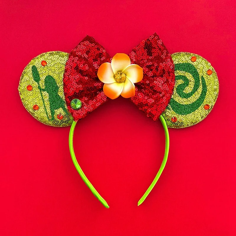 Disney Cute Ears Moana Headband Women Mickey Mouse Hairbands Girl Sequins Bow Flower Headwear Kids Hair Accessories Friends Gift