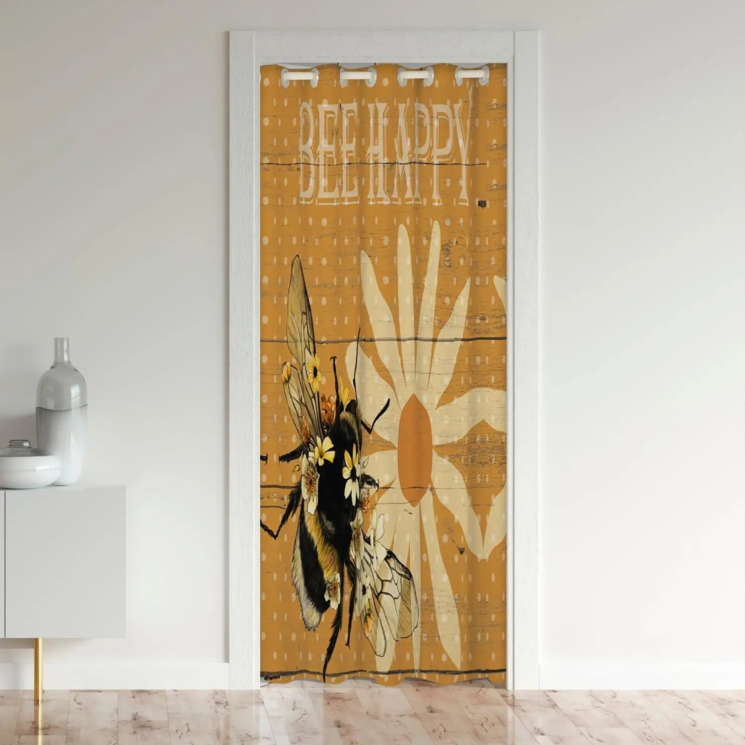 Bee Sunflower Print Door Curtains Doorway Closet Noren for Hallway Entrance Pantry Blackout Doors Cover Grommet Divider Curtain