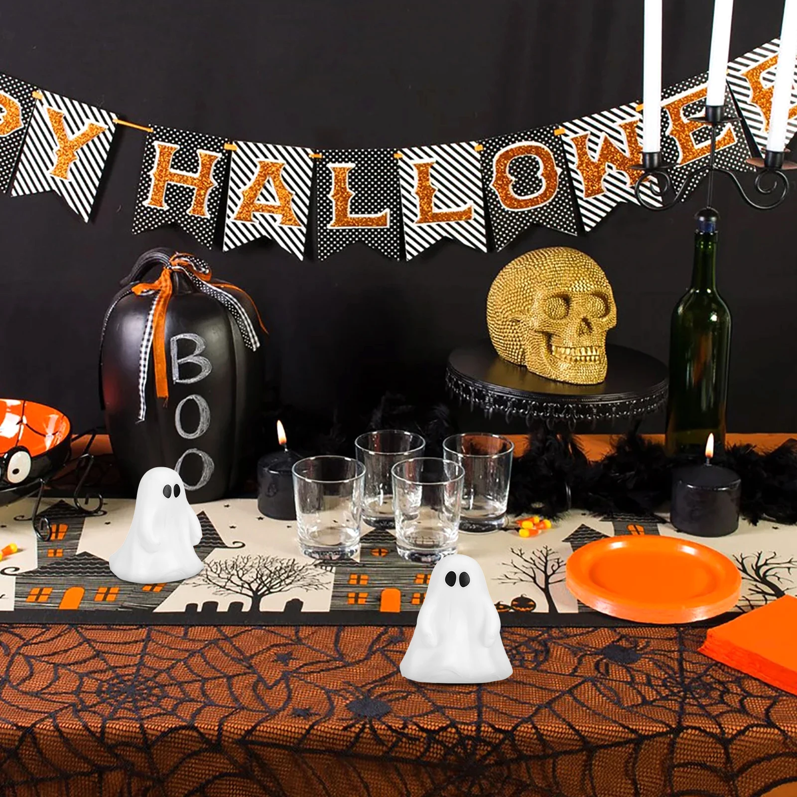 

2 Pcs Halloween Table Decor Night Light Lamp Chargeable Decorations Indoor White Scary Lights LED