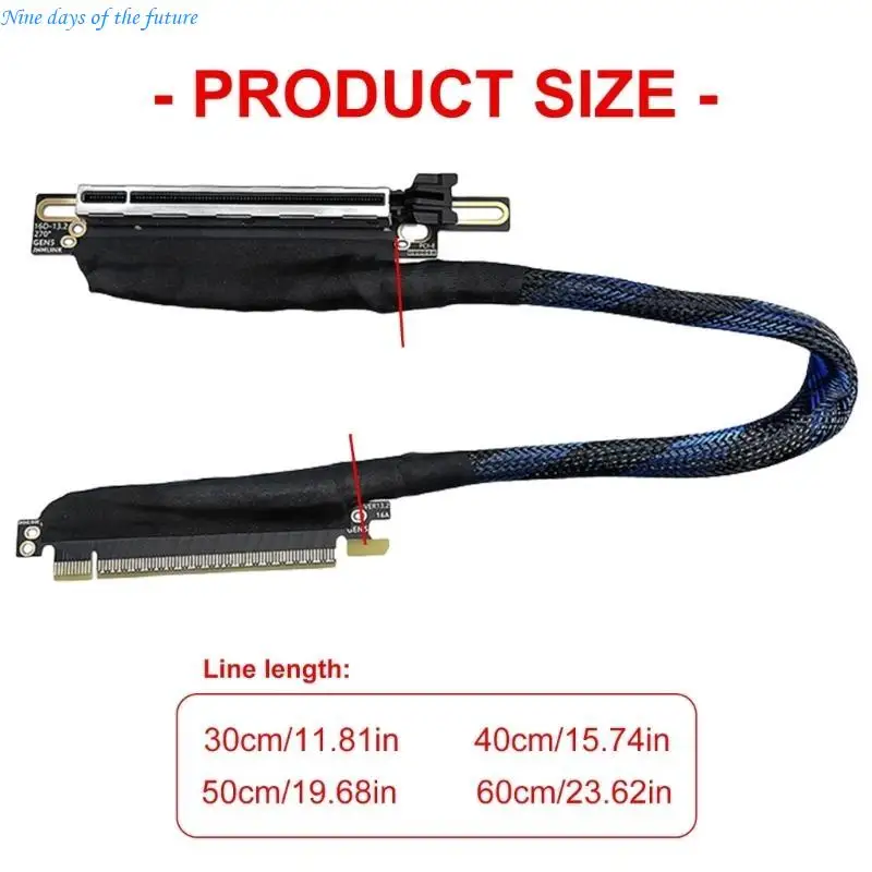 Braided PCIe 5.0 X16 Right Oriented Graphics Card Extender 270 Degree Bend E65A