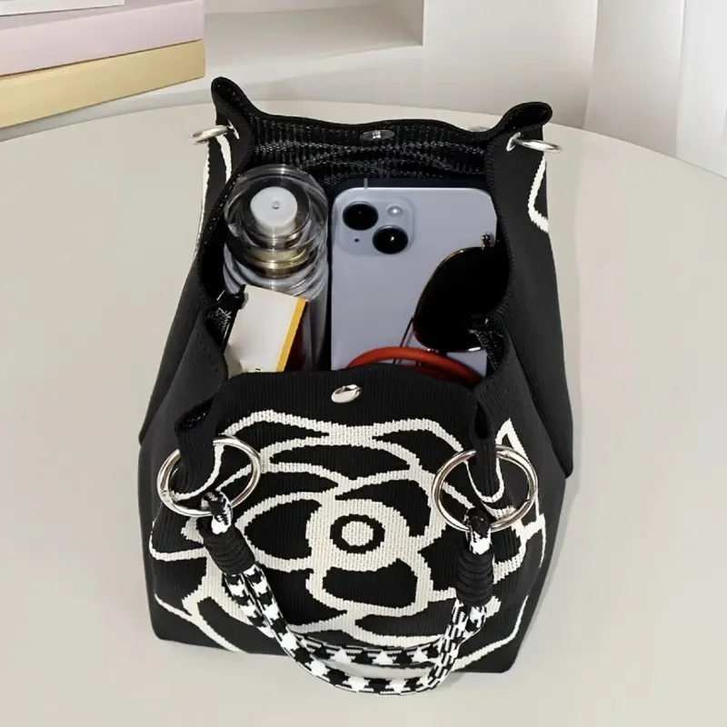 Tragbare Handtasche, große Kapazität, gestrickte Tragetasche für Arbeit, Pendeln, Ausflüge, verschiedene Gegenstände, koreanische japanische Sle-Handtasche – Detail 11