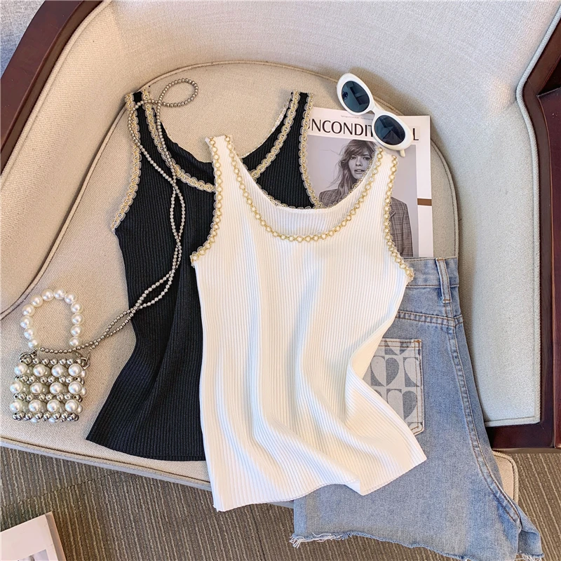 Stylish Korean Slim Knit Sweater Vest For Women Crop Tops 2024 Summer Sleeveless Sexy Fashion Chic Ladies Knitwear Jumpers Femme