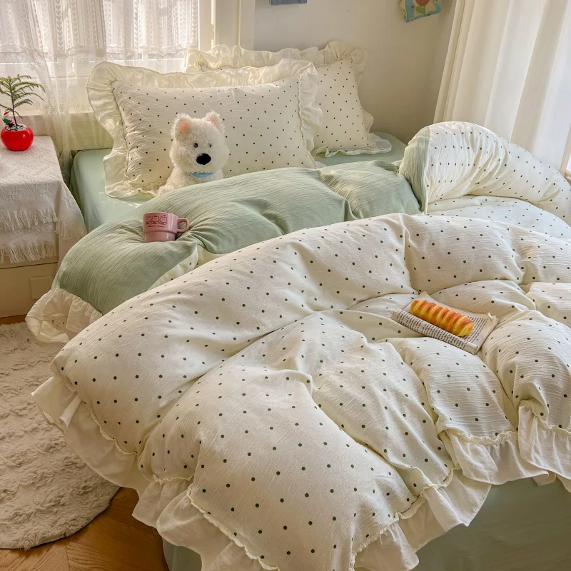 3pcs Korean style dot Duvet Cover Set (1*Duvet Cover + 2*Pillowcase, Without Core),soft fabricBedding Set