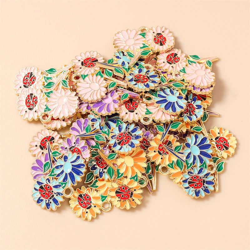 

20pcs 22x23mm Cute Colorful Enamel Flower Charms Pendants for Jewelry Making Necklaces Earrings Bracelets DIY Crafts Accessories