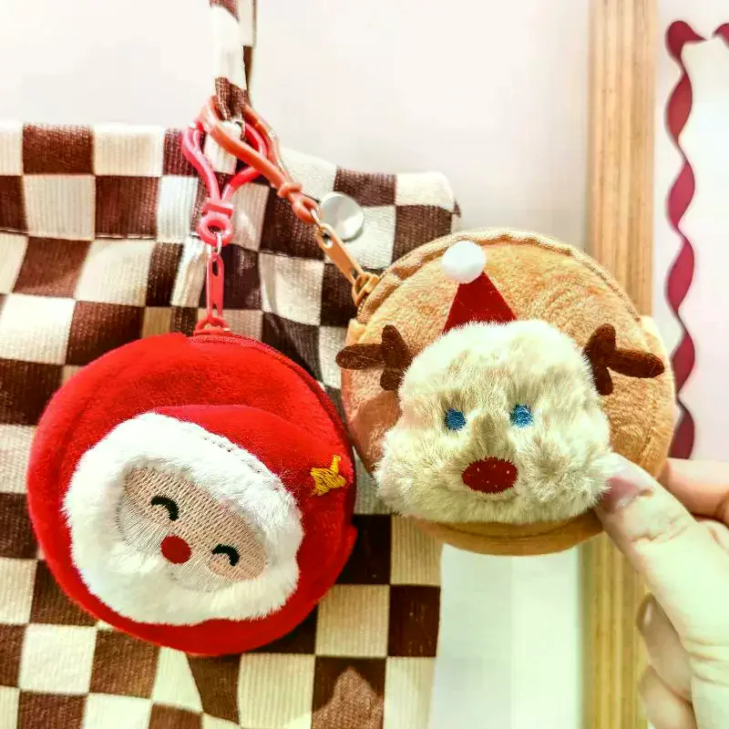 Cute Christmas Plush Coin Purse Kawaii Santa Claus Snowman Doll Coin Pouch Keychain Backpack Pendant Decoration Children Gift