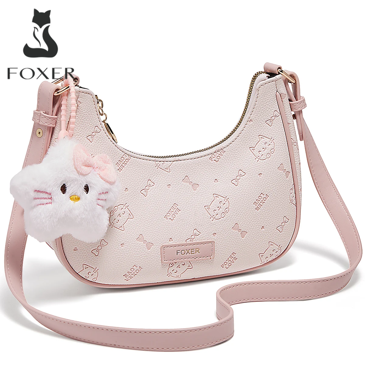 

Женская сумка-хобо FOXER через плечо из искусственной кожи с милым кошачьим принтом, сумка на плечо с подвеской, женская сумка подмышку для повседневного и неформального использования