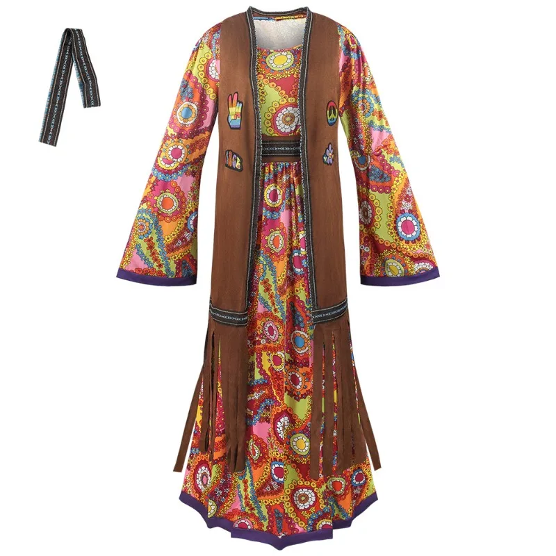 

2025 70s Retro Disco Hippie Goddess Costume | Tribal Inspired Sequined Jumpsuit for Psychedelic Stage Performances