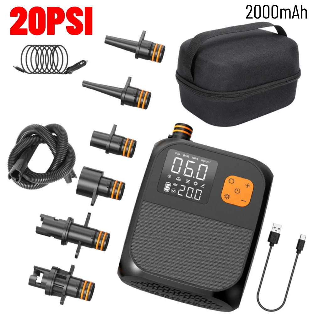 

Беспроводной воздушный насос SUP, 2000 мАч, портативный электрический насос для накачивания шин с сенсорным экраном, двухступенчатый для каяков, ветрокрылья, воздушный компрессор SUP