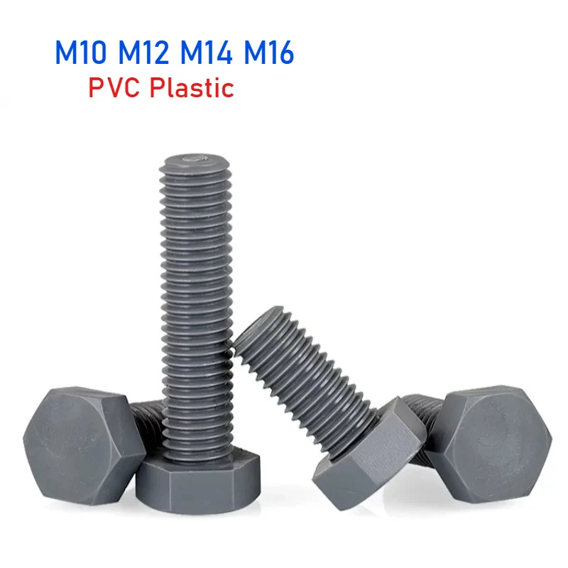 Grey PVC Hexagonal Screws M10 M12 M14 M16 Plastic Outer Hexagon Head Bolt Acid and Alkali Resistance