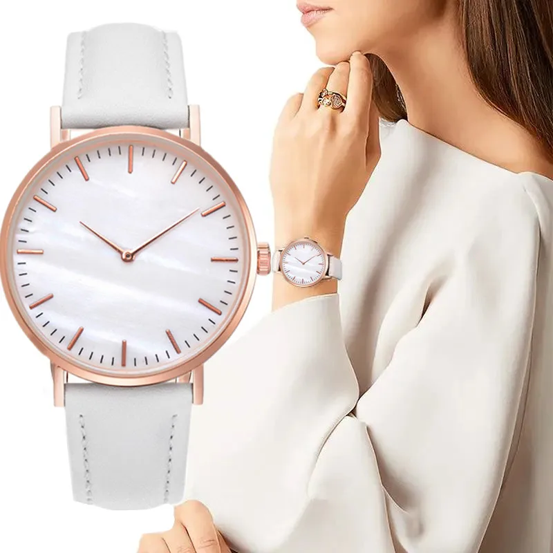 Simple Watches for Women Fashion Shell Pattern Dial Lady Quartz Wrist Watch Leather Belt Dress Casual Female Clock Montre Femme