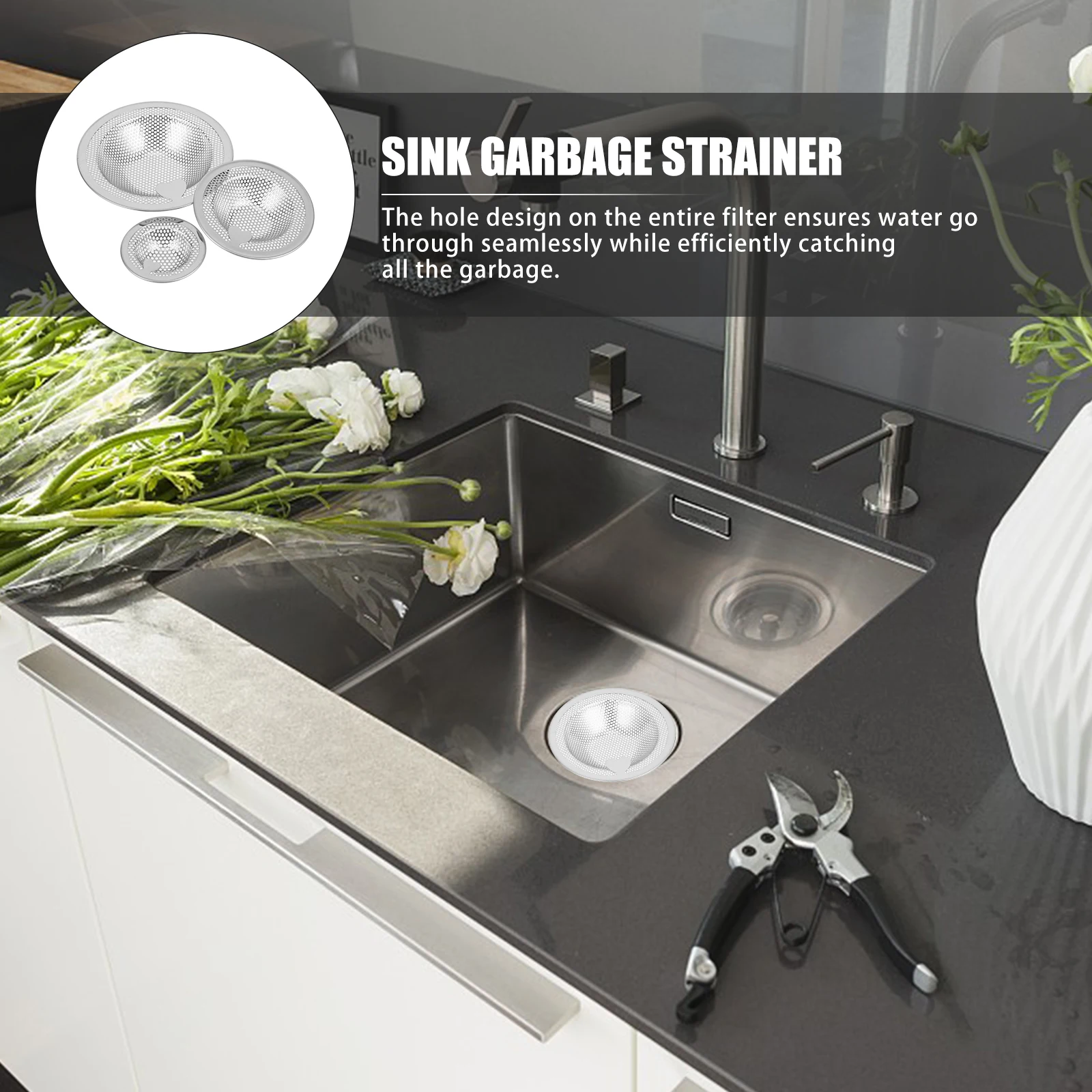 3 قطعة مصفاة الفلتر حوض المطبخ الفولاذ المقاوم للصدأ غطاء للصرف للحمام المنزلي تصميم ثقب رفيع يمنع انسداد